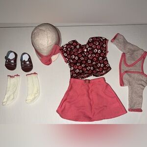 American Girl Red and Pink Floral Hat Set